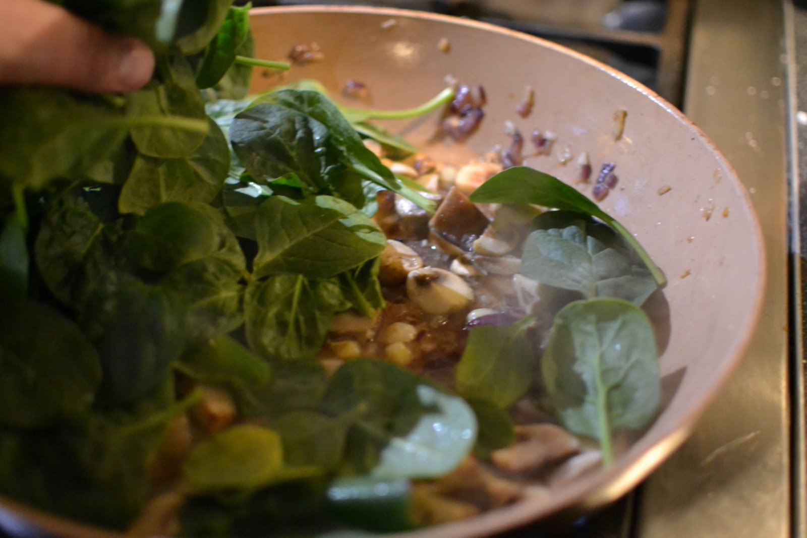 garlic fried mushrooms&spinach